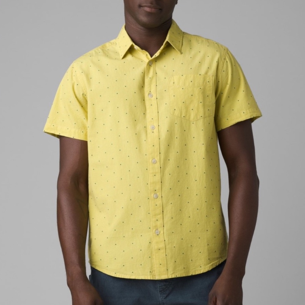 Prana Yellow and Green Polka-Dot Button Down Shirt NWOT